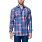 Gingham Long-Sleeve Button-Up // Blue + Red (2XL)
