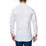 Contrast Placket Long-Sleeve Button-Up // White + Navy (XL)