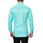 Contrast Placket Long-Sleeve Button-Up // Teal + Navy (M)