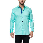 Contrast Placket Long-Sleeve Button-Up // Teal + Navy (M)