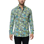 Regal Paisley Long-Sleeve Button-Up // Yellow + Teal (XL)