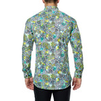 Regal Paisley Long-Sleeve Button-Up // Yellow + Teal (XL)