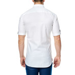 Maceoo // Textured Short-Sleeve Button-Up Shirt // White (M)