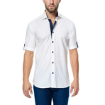 Maceoo // Textured Short-Sleeve Button-Up Shirt // White (L)