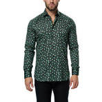 Peacock Long-Sleeve Button-Up // Black + Green (L)