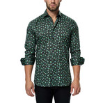 Peacock Long-Sleeve Button-Up // Black + Green (L)