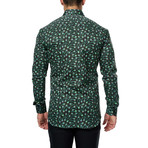 Peacock Long-Sleeve Button-Up // Black + Green (L)