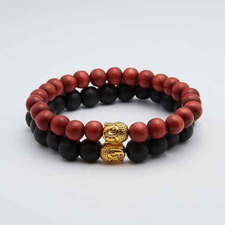 2 Pack Buddha Wood Bracelet // Gold