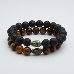 Tiger Eye + Lava Rock Buddha Bracelet