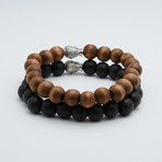 2 Pack Buddha Wood Bracelet // Silver