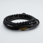 Leather + Onyx Skull Bracelet Set