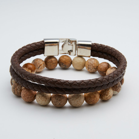 Natural Stone Leather Bracelet Set