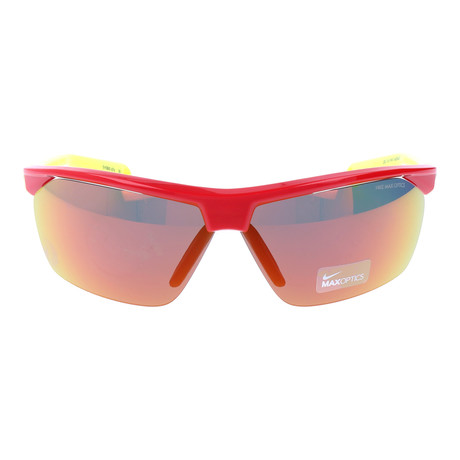 Color Blocked Angled Sport Sunglasses // Red + Mirror + Yellow