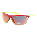 Color Blocked Angled Sport Sunglasses // Red + Mirror + Yellow