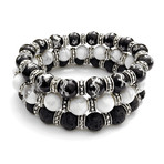 Rebel Silver Dragon Embossed Bracelet Stack // Black Agate + Lava + White Turquoise (Petite)