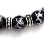 Rebel Silver Dragon Embossed Bracelet Stack // Black Agate + Lava + White Turquoise (Petite)