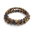 The Classic Bracelet Stack // Polished + Matte Tiger Eye + Black CZ Diamond (Petite)