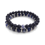 The Modern Man Bracelet Stack // Blue Sodalite + Matte Black Onyx + Blue CZ Diamond (Petite)