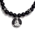 Wrap Necklace + Bracelet 2-In-1 // Black Onyx + Buddha Medallion (28")