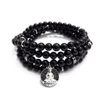 Wrap Necklace + Bracelet 2-In-1 // Black Onyx + Buddha Medallion (28")