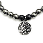 Wrap Necklace + Bracelet 2-In-1 // Hematite + Black Onyx + Yin + Yang Medallion (28")