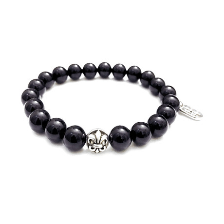 Royale Bracelet // Black Onyx + Fleur De Lis Tag + Bead (Petite)