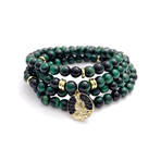 Wrap Necklace + Bracelet 2-In-1 // Green Tiger Eye + Buddha Medallion (28")