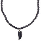 Wrap Necklace + Bracelet 2-In-1 // Black Onyx + Angel Wing (28")