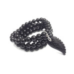 Wrap Necklace + Bracelet 2-In-1 // Black Onyx + Angel Wing (28")