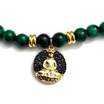 Wrap Necklace + Bracelet 2-In-1 // Green Tiger Eye + Buddha Medallion (28")