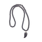 Wrap Necklace + Bracelet 2-In-1 // Black Onyx + Angel Wing (28")