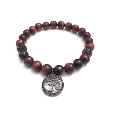Om Bracelet // Red Tigers Eye + Pave Charm + Balls (Extra Small)