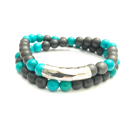 The Urban Nomad Bracelet Wrap // Turquoise + Matte Hematite (Petite)