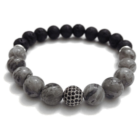 Executive // Silver Crazy Lace Agate + Lava + CZ Diamond Ball (Petite)