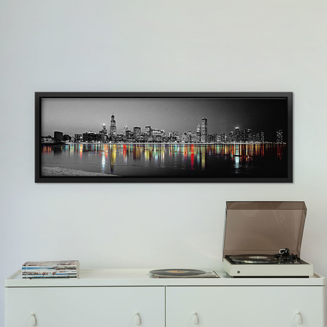 Skyline at Night with Color Pop Lake Michigan Reflection, (36"W x 12"D x 1.5"D)