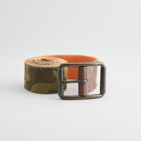 Huntsville Leather Belt // Camo + Orange (36)