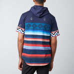 Aztec Fade Short-Sleeve Hoodie // Blue + Red (M)