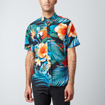 Tropics Woven Button-Up Shirt // Blue + Orange (M)