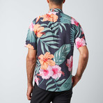 Aloha Woven Button-Up Shirt // Pink + Green (L)