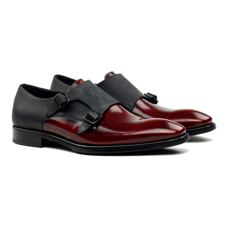 Spain Men's Dress Leather Shoes Lorens "Carlos" Double Monk Cognac/Black