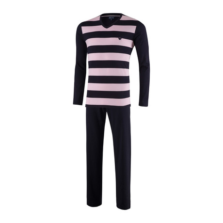 Striped Top Pajama Set // Black + Pink (S)