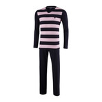 Striped Top Pajama Set // Black + Pink (XL)