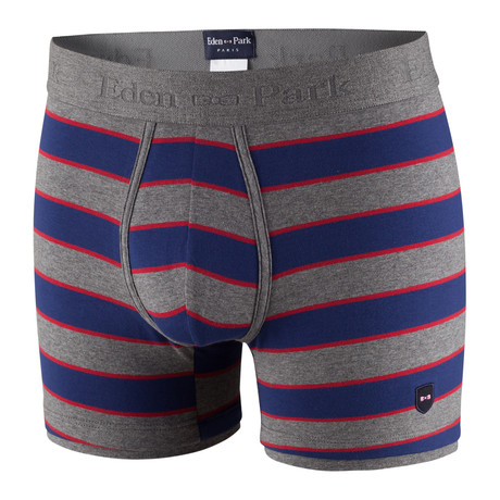 Multi Striped Logo Patch Boxer Brief // Gray + Blue (S)