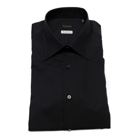 Mini Textured Stripe Slim Fit Dress Shirt // Black (US: 15)
