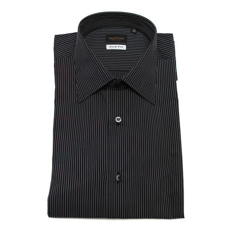 Stitched Mini Pin Stripe Dress Shirt // Black (US: 15)