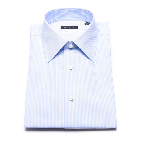 Twill Stripe Slim Fit Dress Shirt // Light Blue (US: 15)