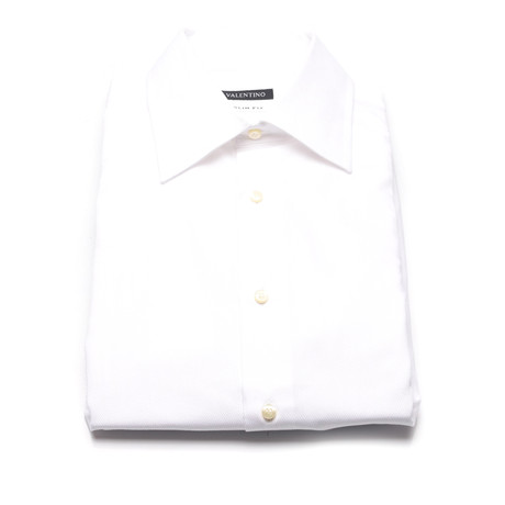 Herringbone Weave Slim Fit Dress Shirt // White (US: 15)