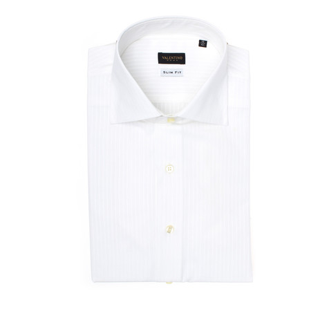 Mini Textured Stripe Slim Fit Dress Shirt // White (US: 15)
