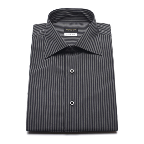 Textured Stripe Slim Fit Dress Shirt // Grey, Black (US: 15)