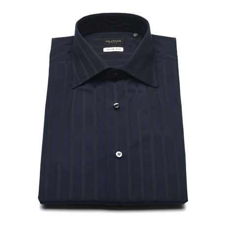 Double Stripe Slim Fit Dress Shirt // Black (US: 15)